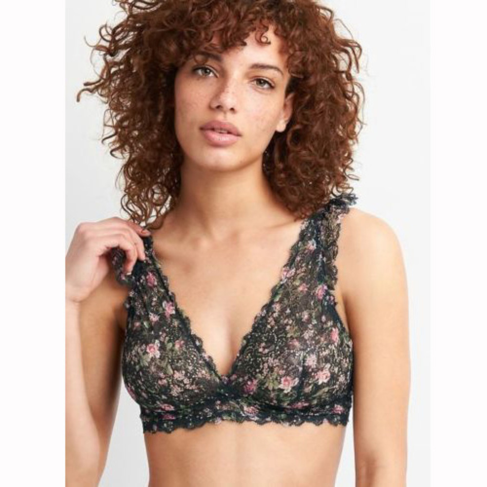 Gap Love NWT Black Floral Lace Elongated Triangle Bralette XS